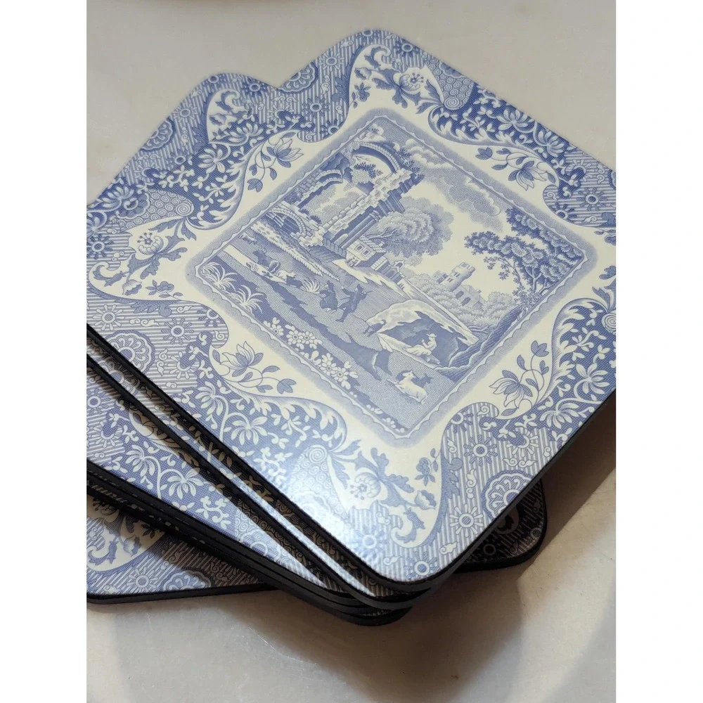 Pimpernel Blue Italian Coasters Set of 6 Cork Back Drink Coasters